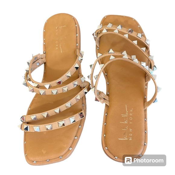 Nicole Miller Silver Studded Slide In Sandals - Picture 1 of 9